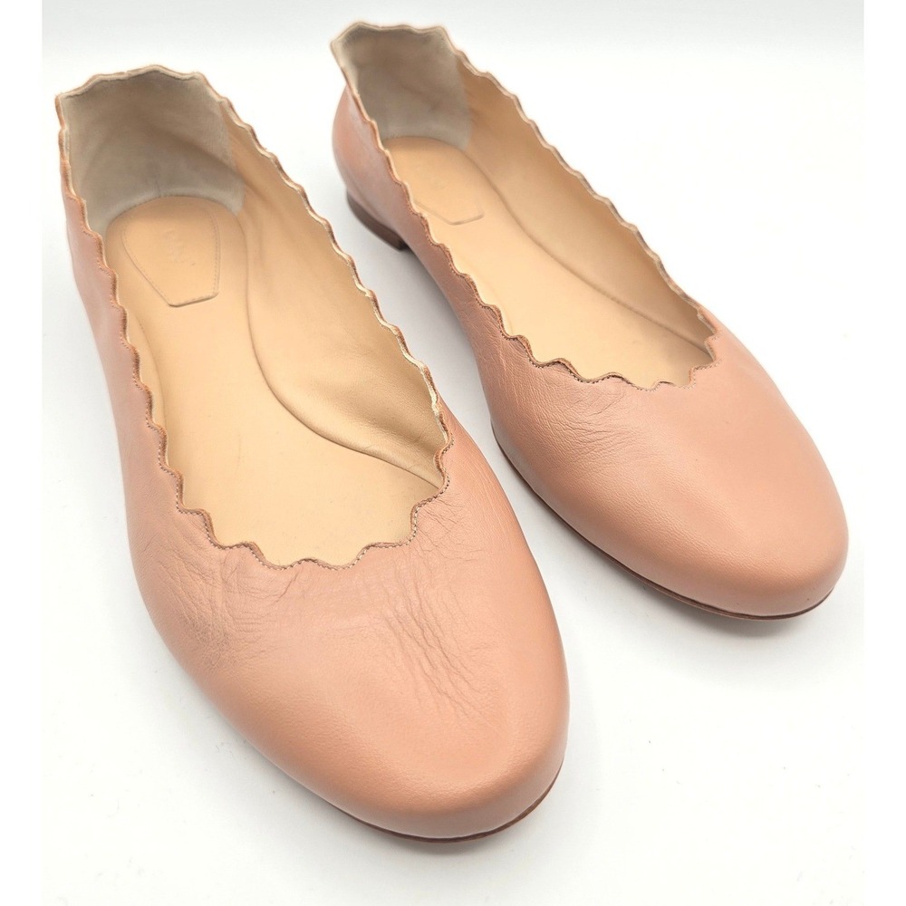 Chloe Lauren Scalloped Ballet Flats Tea Rose Pink Leather 39 US 9 Made in Italy
